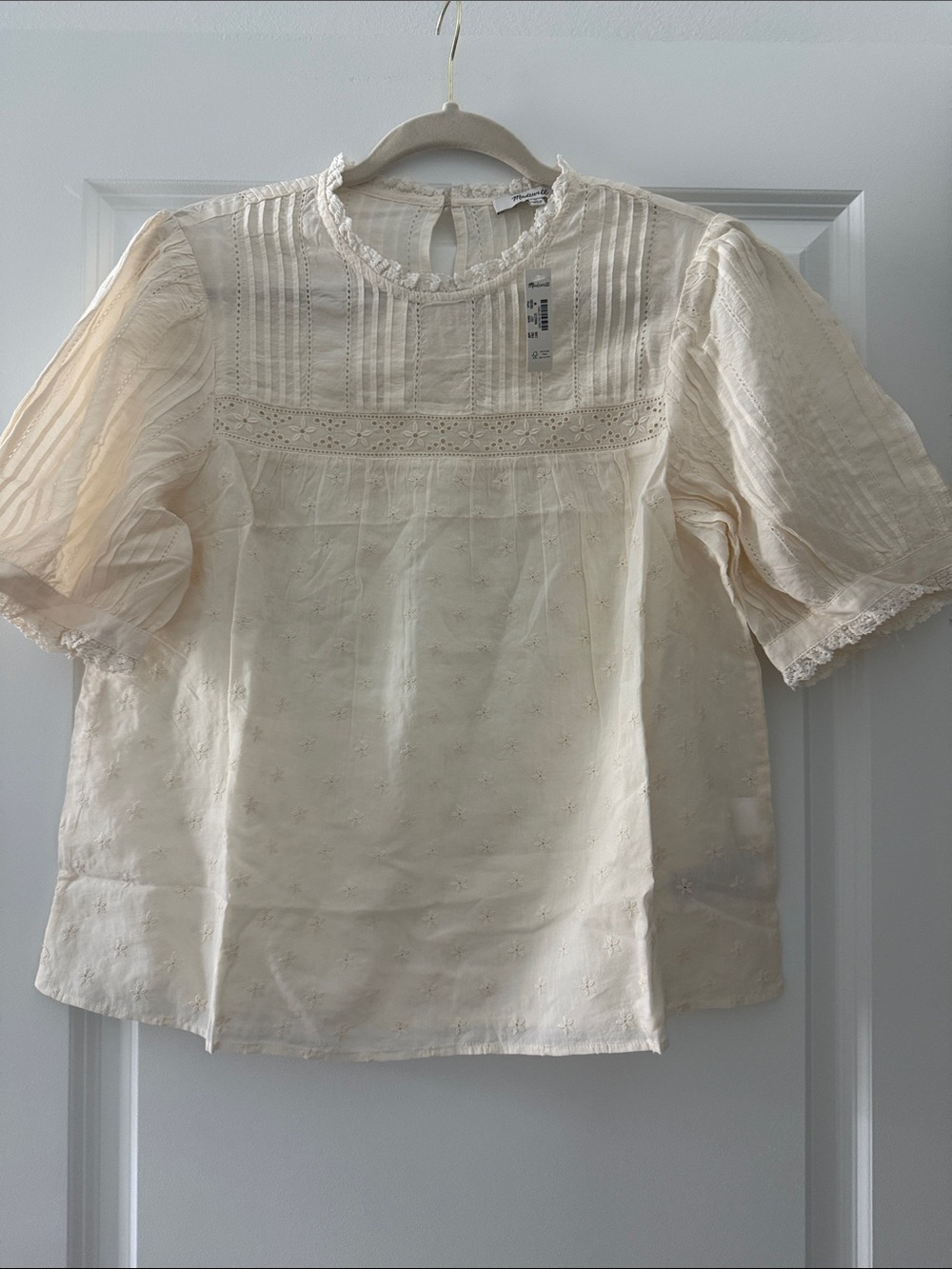 Madewell Embroidered Pintuck Crewneck Top M NWT